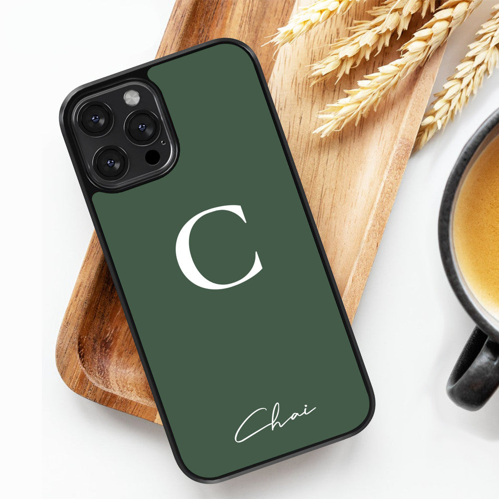 Personalized Name and Initials - Dark Green - iPhone Case