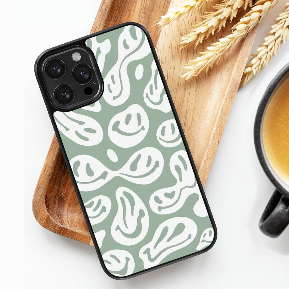 Abstract Smiles - Green&White - iPhone Case