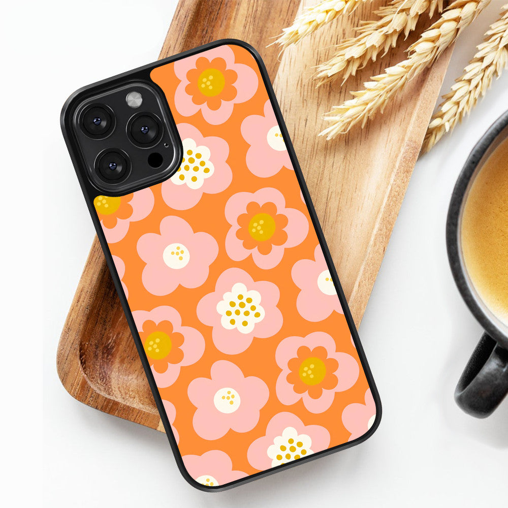 Tiled Flowers - Orange - iPhone Case