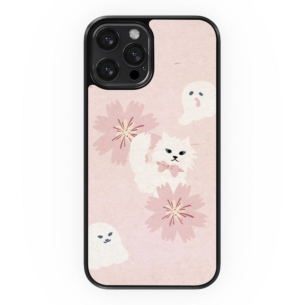 Cute Cat and Ghost - Halloween - iPhone Case