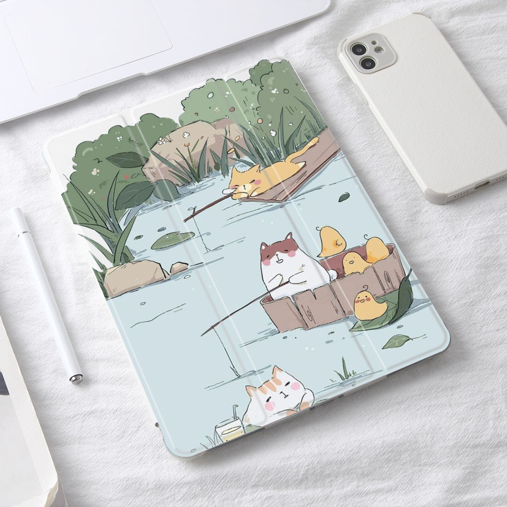 Cartoon Kitten Fishing - iPad Case